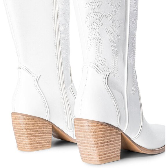 DREAM PAIRS Womens White Cowboy Boots Wide Calf Knee High Ladies - Picture 6 of 7